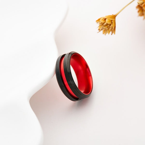 8mm Red Anodised Aluminum Titanium Unisex Ring