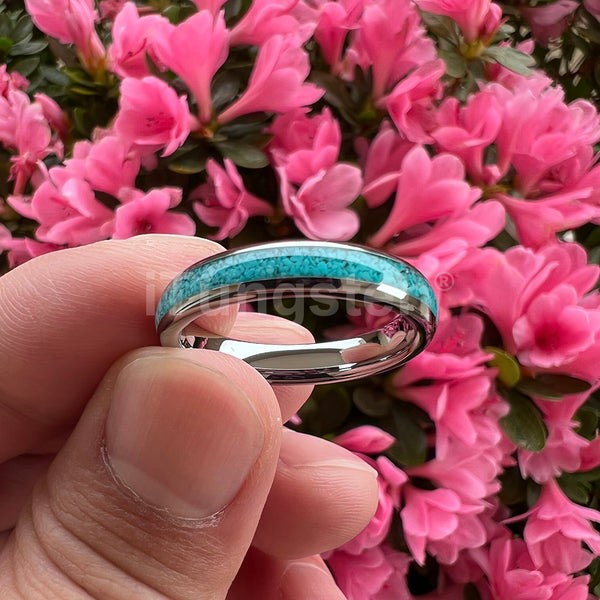 Turquoise Inlay Tungsten Silver Unisex Rings