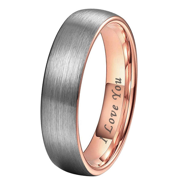 6mm I Love You Rose Gold & Silver Wedding Rings