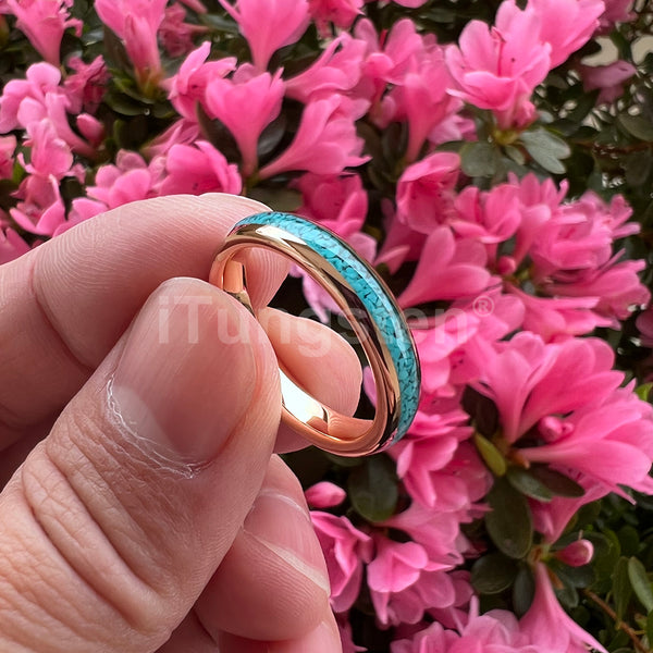 Turquoise Inlay Gold Color Unisex Rings