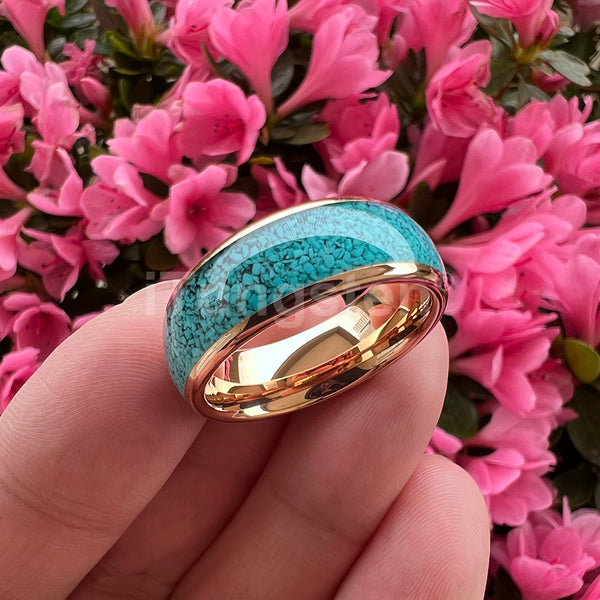 Turquoise Inlay Gold Color Unisex Rings