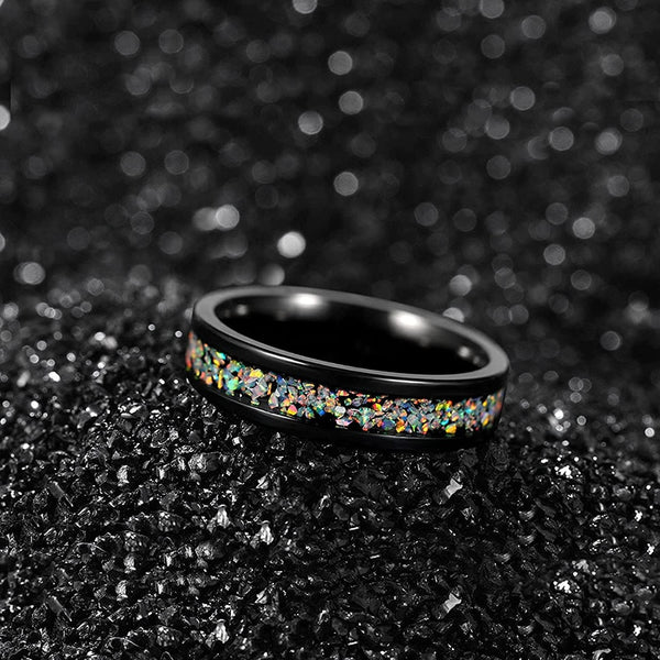 4MM or 6MM Opal Inlay Black Titanium Women's Ring