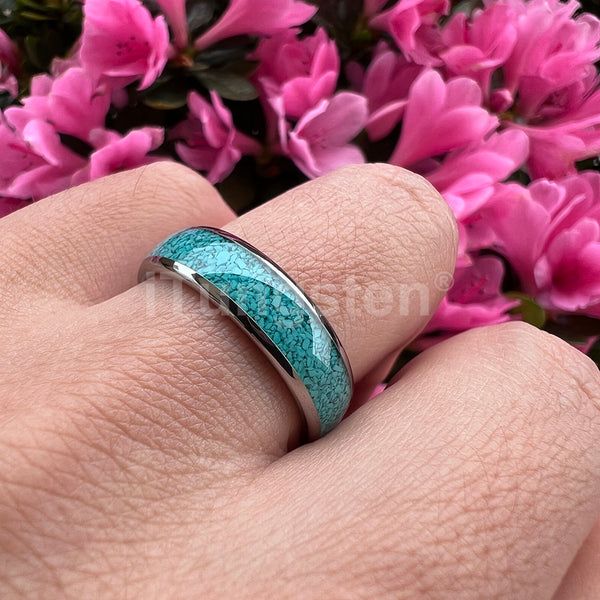 Turquoise Inlay Tungsten Silver Unisex Rings