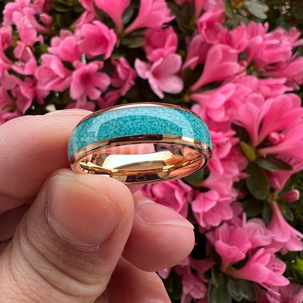 Turquoise Inlay Gold Color Unisex Rings