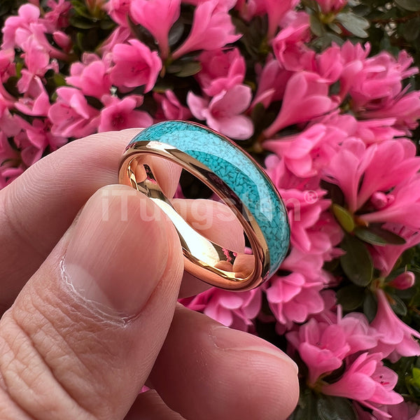 Turquoise Inlay Gold Color Unisex Rings