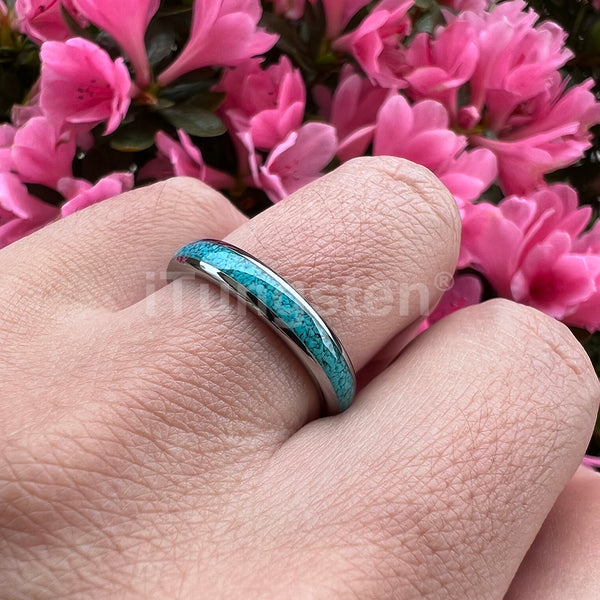 Turquoise Inlay Tungsten Silver Unisex Rings