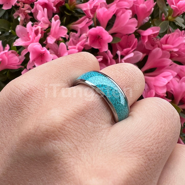 Turquoise Inlay Tungsten Silver Unisex Rings