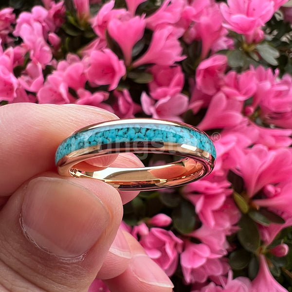 Turquoise Inlay Gold Color Unisex Rings