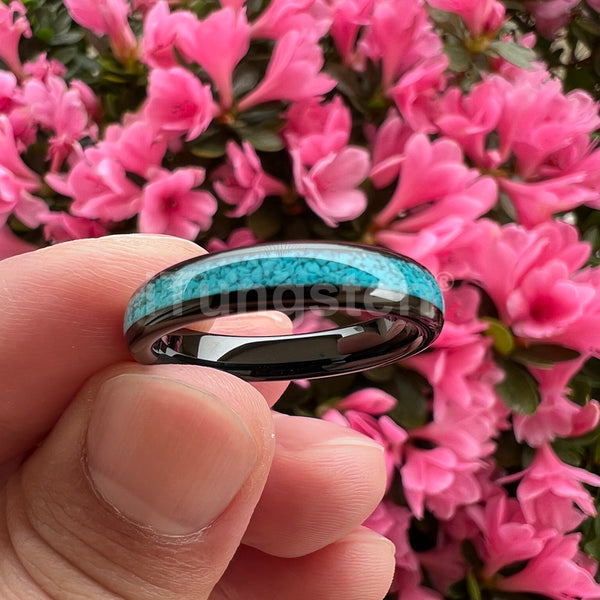 Turquoise Black Tungsten Unisex Ring