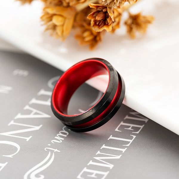 8mm Red Anodised Aluminum Titanium Unisex Ring