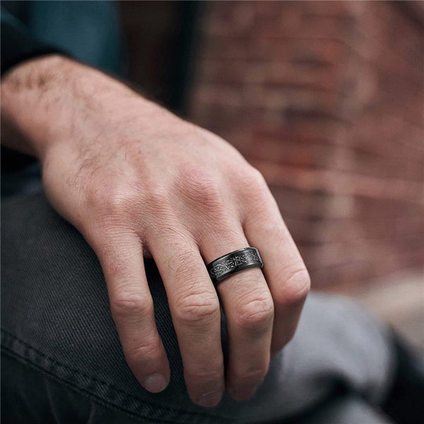 8mm Black Titanium Rings Beveled Edges Unisex Ring