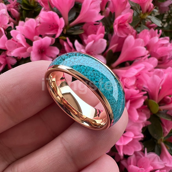 Turquoise Inlay Gold Color Unisex Rings