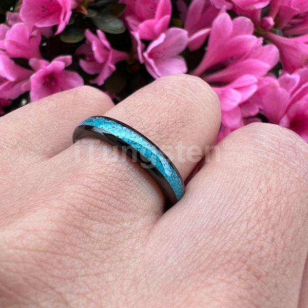 Turquoise Black Tungsten Unisex Ring