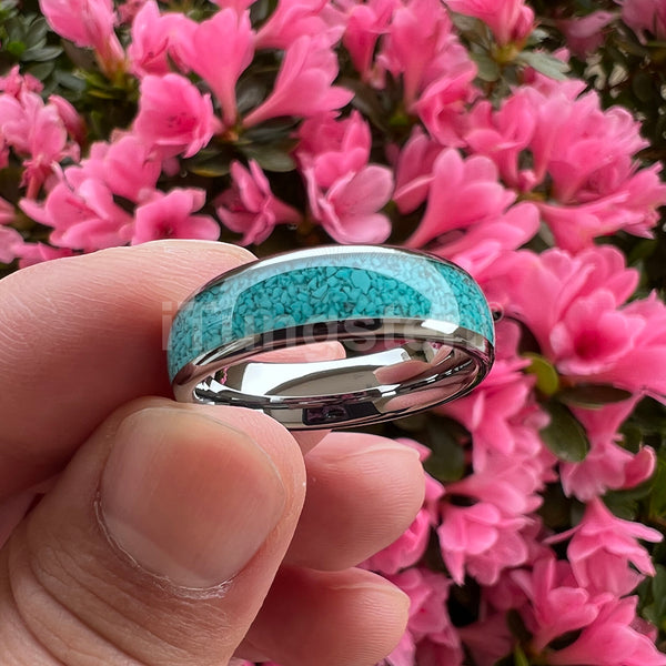 Turquoise Inlay Tungsten Silver Unisex Rings