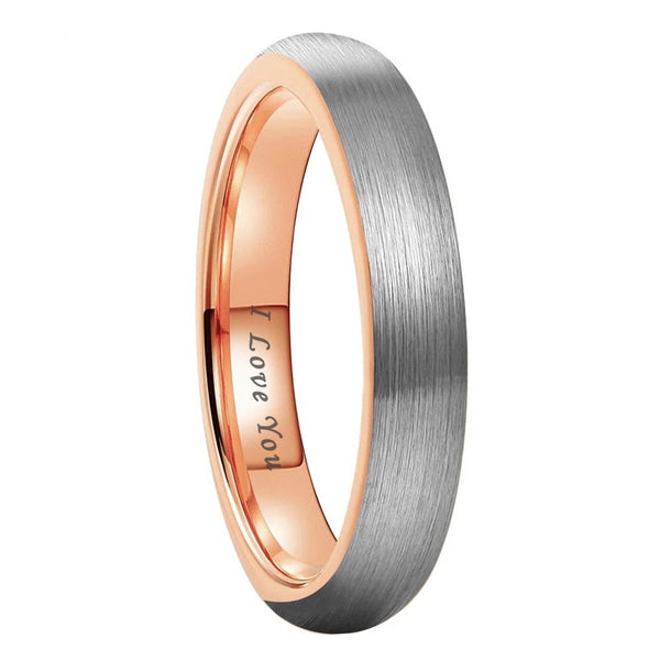 4mm I Love You Rose Gold & Silver Wedding Rings