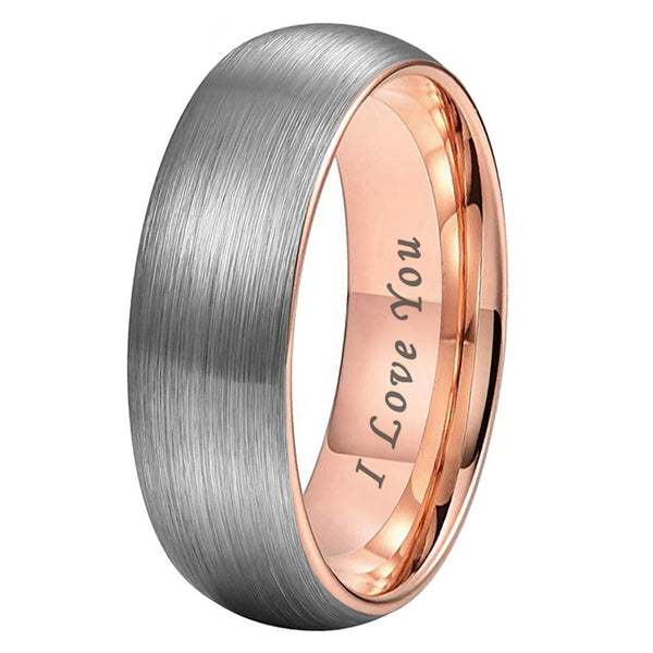 8mm I Love You Rose Gold & Silver Wedding Rings