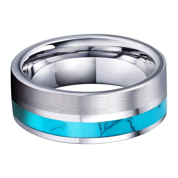 Turquoise Inlay & Silver Tungsten Rings