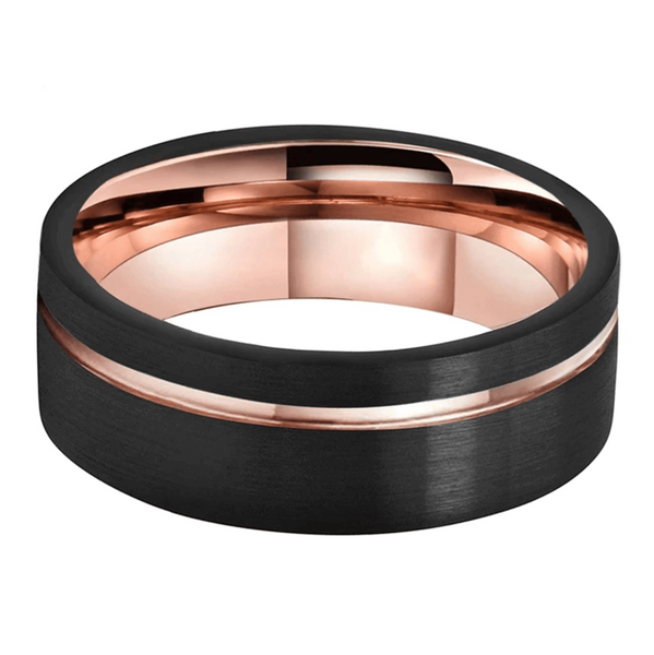 8mm Rose Gold Black Tungsten Mens Ring