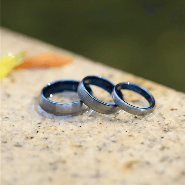 Custom Blue Silver Tungsten Mens Ring