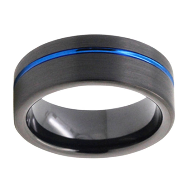 Blue Inlay & Black Tungsten Men's Ring