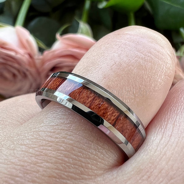 8mm Hawaiian Koa Wood Tungsten Mens Ring