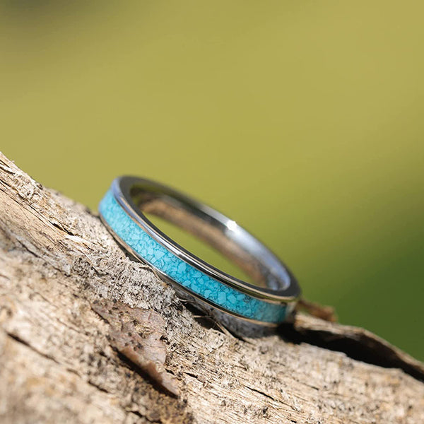 3MM Blue Turquoise Titanium Unisex Ring