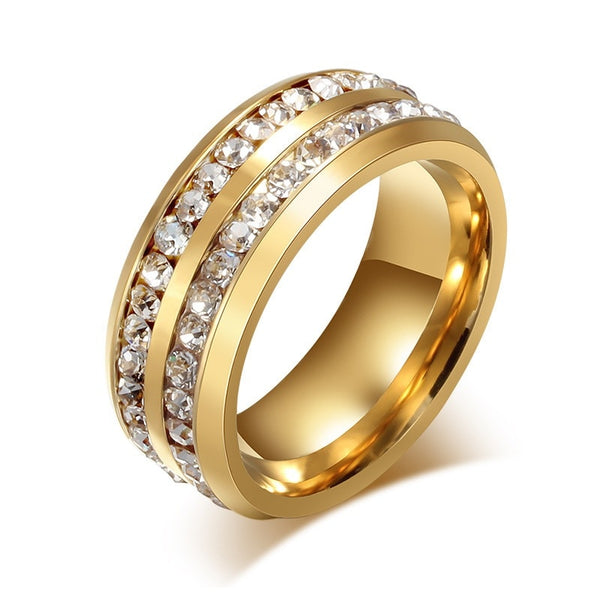 8mm Gold Cubic Zirconias Diamond Unisex Rings