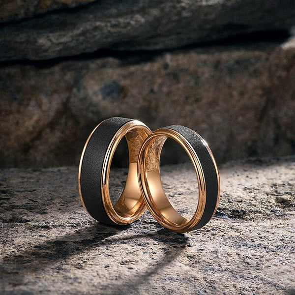 Sandstone Black & Rose Gold Tungsten Wedding Ring