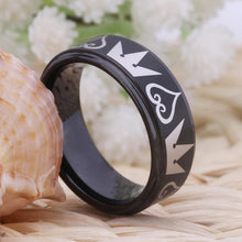 8mm King Crown & Hearts Black Tungsten Men's Ring - Promise Rings