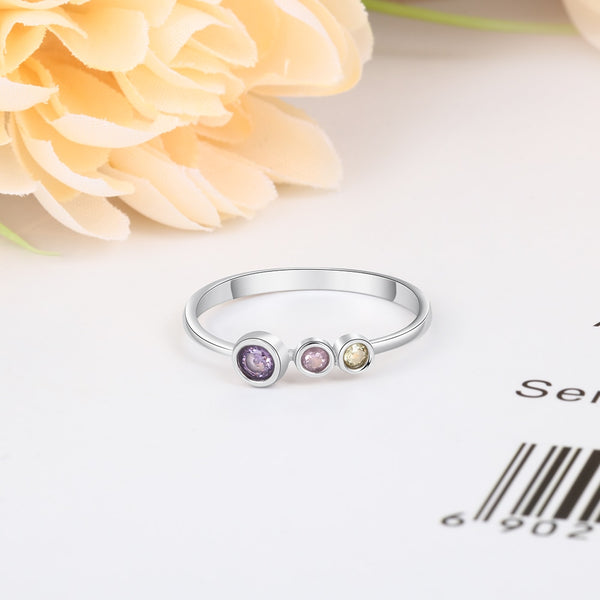 3 custom birthstones silver womens ring