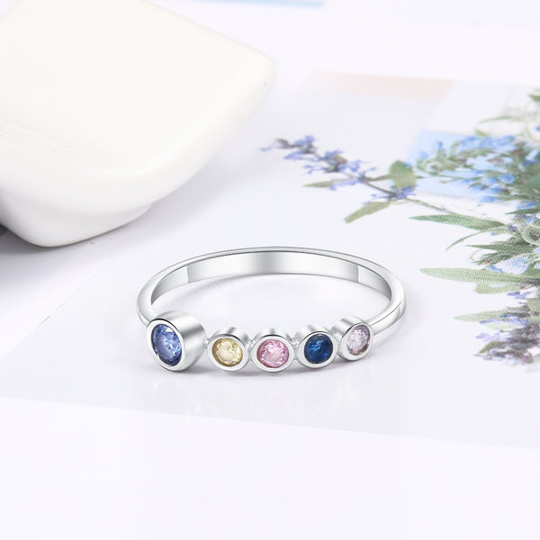 5 custom birthstones silver womens ring