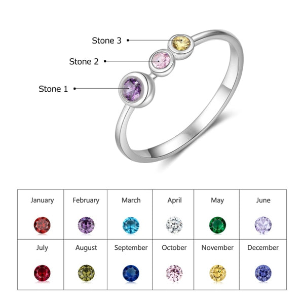 3 custom birthstones silver womens ring