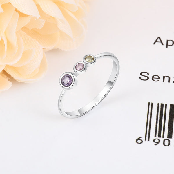 3 custom birthstones silver womens ring