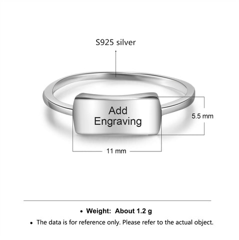 Personalized Simple Minimalist Bar 925 Sterling Silver Womens Ring