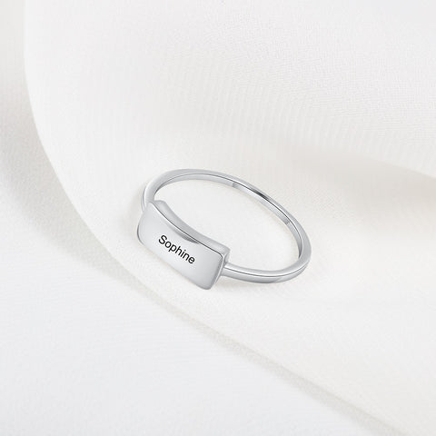 Personalized Simple Minimalist Bar 925 Sterling Silver Womens Ring