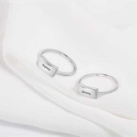 Personalized Simple Minimalist Bar 925 Sterling Silver Womens Ring