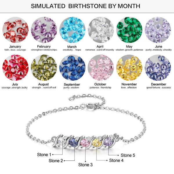 Personalized 5 Birthstone friendship family Bracelet