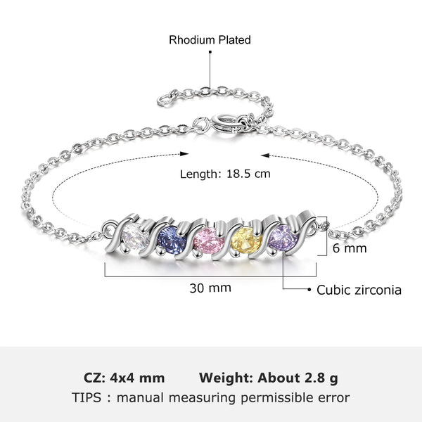 Personalized 5 Birthstone friendship family Bracelet