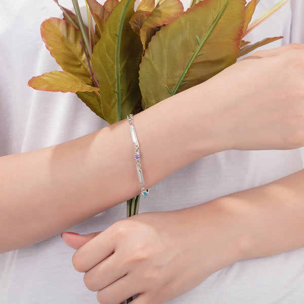 silver custom 4 birthstones & names bracelet for women