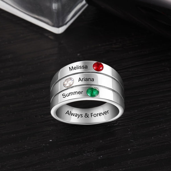 3 custom birthstones womens ring