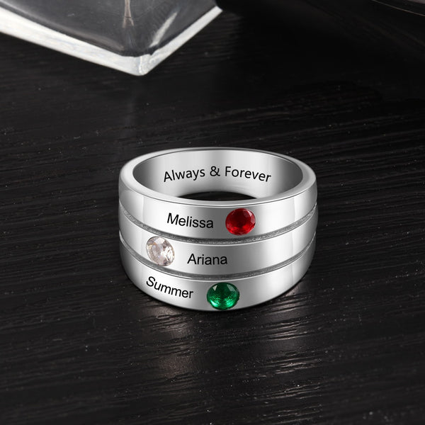 3 custom birthstones womens ring