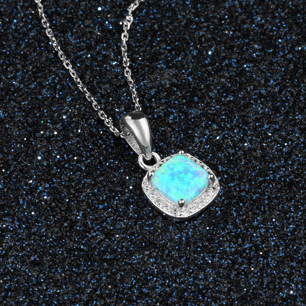 Blue opal womens silver necklace