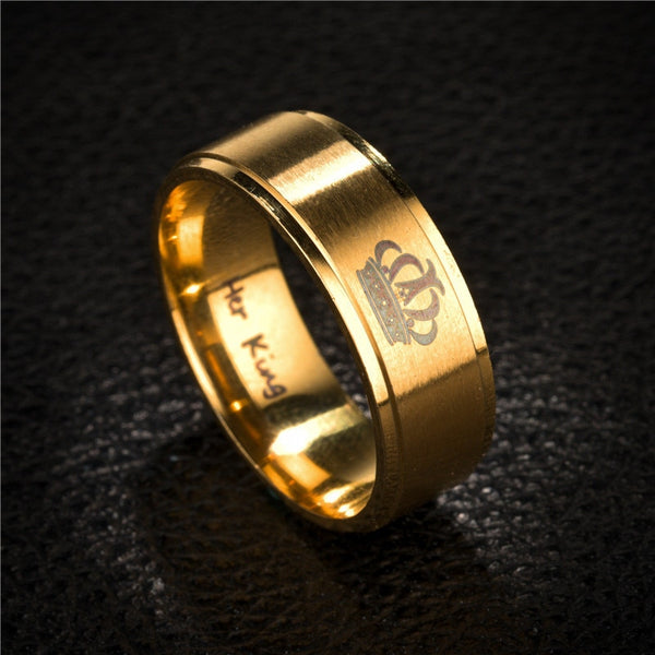 Her King & His Queen Matte Gold Couples Rings