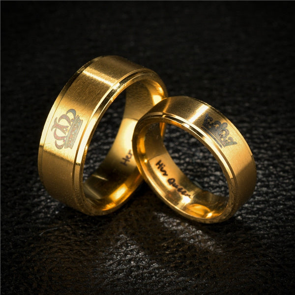 Her King & His Queen Matte Gold Couples Rings