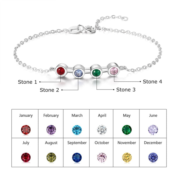 Personalized 4 Birthstone friendship family Bracelet