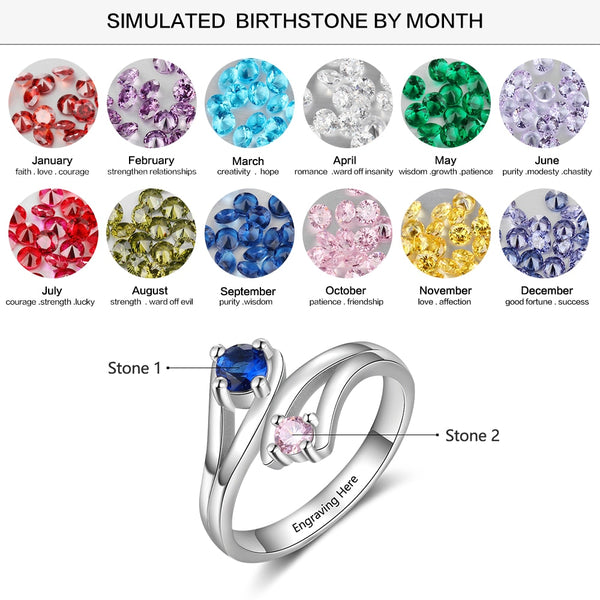 Personalized Birthstones Silver Womens Ring