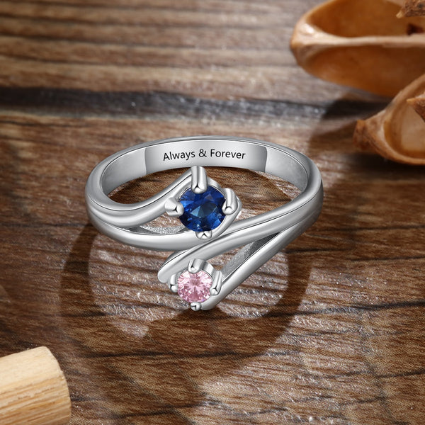 Personalized Birthstones Silver Womens Ring