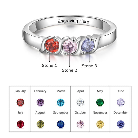 Promise ring for her - 3 custom birthstones & personalized engraving ring gift