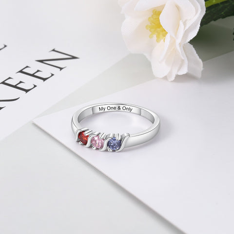 Promise ring for her - 3 custom birthstones & personalized engraving ring gift