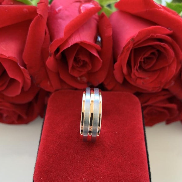 Rose Gold & Silver Tungsten Men's Ring